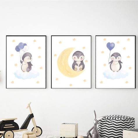 Set of 3 Penguins Wall Art, Digital Download, Printable Wall Art, Nursery Decor, Watercolor Penguins Prints, Bedroom Prints, Kids Art Prints Arctic Nursery Theme, Watercolor Penguins, Penguin Nursery, Penguin Wall Art, Space Themed Room, Prints Bedroom, Space Themed Nursery, Boy Wall Art, Boys Bedroom Decor