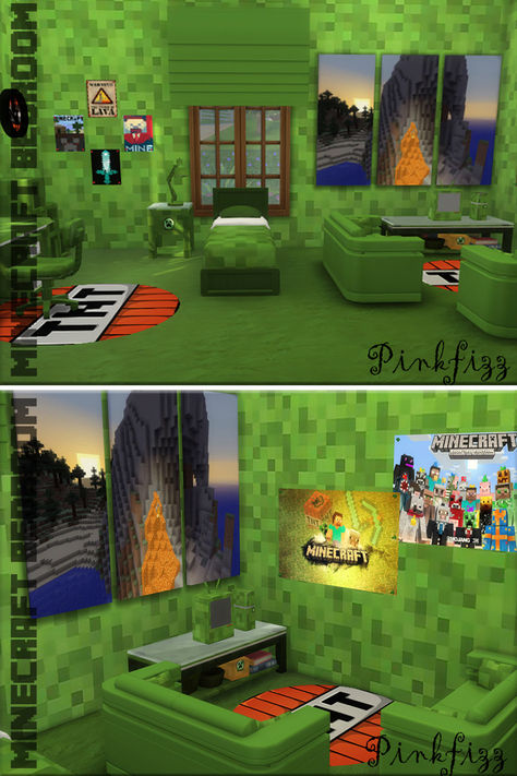 Want to add some Minecraft into your Sims 4 gameplay? Well this custom bedroom CC set is perfect to grab attention! Snag this for your child sims or even your teen sims who might be huge fans of the blocky building game Sims 4 Cc Furniture Gaming Room, Minecraft Sims 4 Cc, Sims 4 Fandom Cc, Teen Bedroom Boy, Custom Bedroom, Cc Furniture, Minecraft Bedroom, Sims 4 Gameplay, Sims 4 Teen