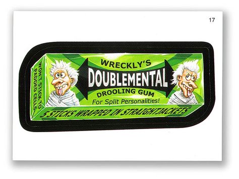 Wacky Packages Topps 5th Series 2007: DoubleMental - var 2 - #17 Crazy Packaging, Magazine Stickers, Gay Pride Quotes, Funny Labels, Horror Food, Wacky Packs, 80s Stickers, Funny Advertising, Bubble Gum Cards