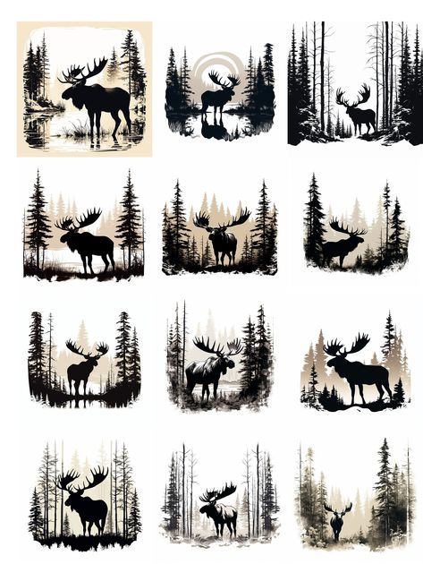 Elk Tattoo, Moose Tattoo, Moose Pictures, Moose Silhouette, Hunting Tattoos, Wood Burning Patterns Stencil, Moose Hunting, Hunting Svg, Rose Tattoos For Men