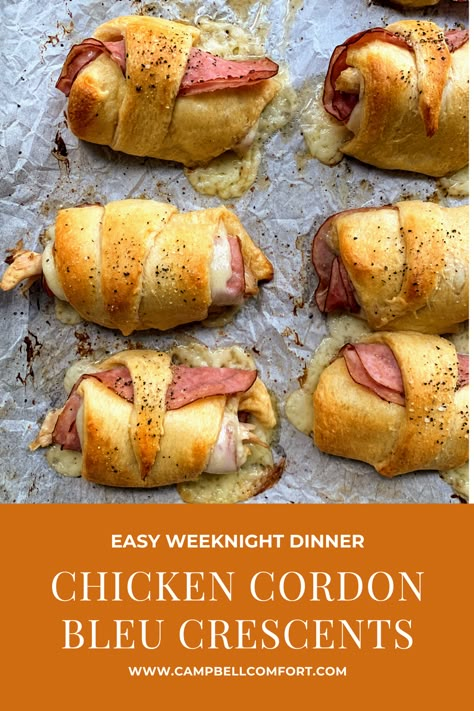 Easy Croissant Dinner Recipes, Chicken Cordon Bleu Meal Prep, Crescent Cordon Bleu, Chicken Cordon Bleu Crescent Rolls, Chicken Cordon Bleu Puff Pastry, Chicken Cordon Bleu Appetizer, Breakfast Ideas Chicken, Chicken Cordon Blue Appetizer, Chicken And Cresent Roll Recipes