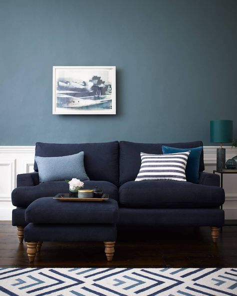 sofa.com on Instagram: “Creating your own haven in the home? Don't miss out on 15% off our beautifully handcrafted haven, ends midnight tonight! #sofadotcom” Navy Sofa Living Room, Creative Living Room Ideas, Navy Couch, Light Blue Living Room, Ashley Furniture Living Room, Navy Blue Sofa, Living Room Decor Lights, Living Room Wall Color, Blue Living Room Decor