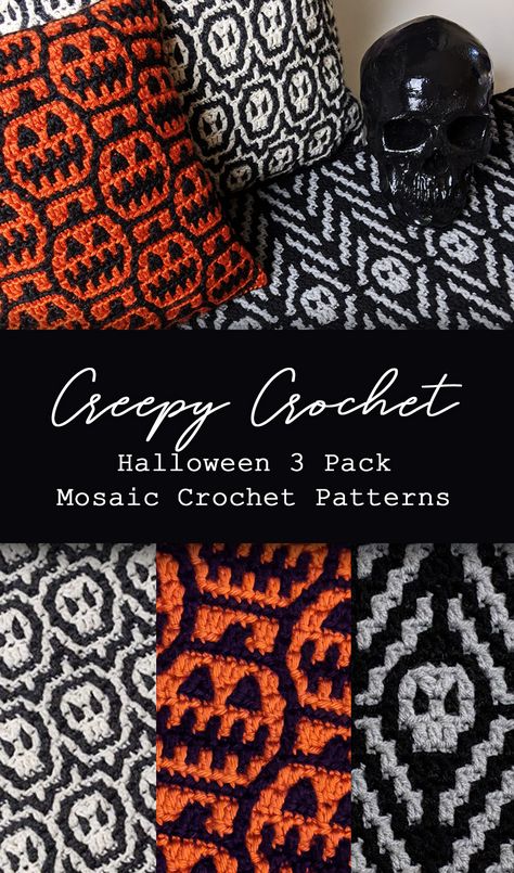 Mosaic Crochet Patterns, Creepy Crochet, Crochet Halloween, Mosaic Crochet, Halloween Crochet Patterns, Trendy Crochet, Crochet Vintage, Crochet Fall, Holiday Crochet