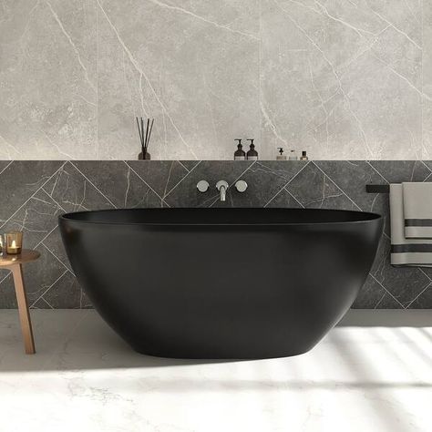 Black Bathtub Bathroom, Decor Bathroom Ideas, Decorating Bathrooms, Black Bathtub, Luxurious Bathtubs, Remodeling Bathroom, Stand Alone Tub, Stone Bathtub, Black Bath