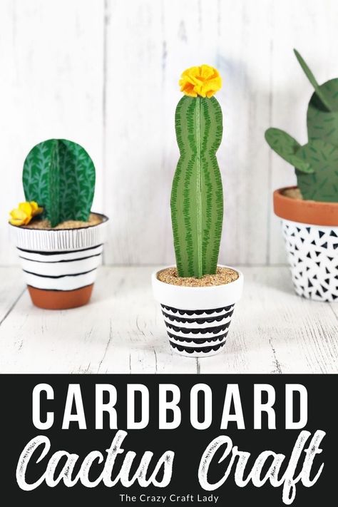 Hang on to your cardboard boxes and turn them into upcycled cardboard cactus. You just need a few craft supplies you probably have on hand and a set of free printable patterns. Kids Guitar Craft, Cardboard Cactus, Free Printable Patterns, Cactus Centerpiece, Mother's Day Crafts For Kids, Diy Postcard, Cardboard Christmas Tree, Cowboy Theme Party, Cactus Craft