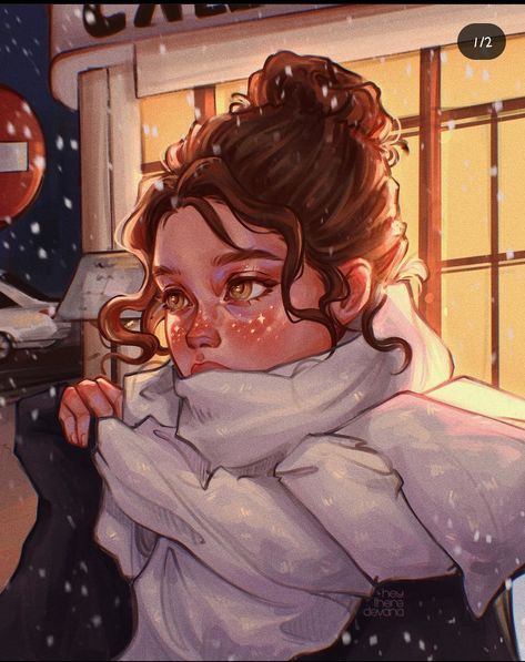 Christmas Pfp Drawing, Winter Girl Drawing, Winter Pfp Anime, Christmas Girl Drawing, Winter Girl Illustration, Cute Winter Drawings, Snow Pfp, Christmas Lights Drawing, Sweater Drawing