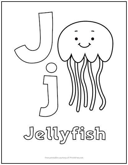 Alphabet letter coloring pages are perfect for toddlers, preschoolers, kindergartners, and first graders, to help reinforce letter recognition and writing skills. This one features the letter “J” and includes a picture of a jellyfish. Be sure to download and print the entire alphabet! Letter J Coloring Page, J Is For Jellyfish, Letter Coloring Pages, Letter J Activities, Letter J Crafts, The Letter J, Kindergarten Songs, Easy Art For Kids, Kids Homework