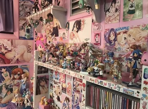 Animecore Room, Kawaii Room Ideas, Otaku Room, Anime Sticker, Poster Anime, Figure Anime, Messy Room, Anime Room, Anime Poster