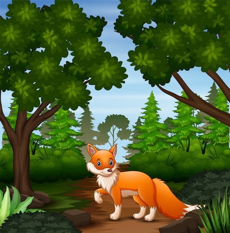 Vector a fox looking for prey at forest ... | Premium Vector #Freepik #vector #wild #grassland #land #green-land Village Background Indian, Jungle Clipart, Vector Landscape, Disney Princess Modern, Forest Fox, Forest Illustration, Cartoon Gifs, Fox Art, Sports Photos