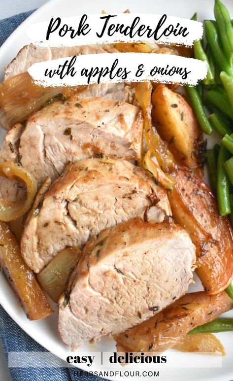 Recipe For Pork Roast, Pork Tenderloin With Apples, Recipe With Apples, Apples And Onions, Pork Roast Recipe, Apple Pork Tenderloin, Recipe For Pork, Baked Pork Tenderloin, Apple Pork