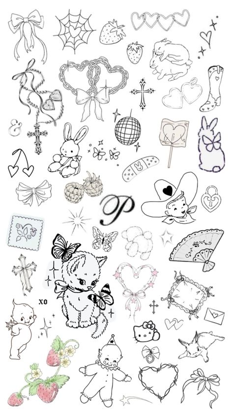 Cute Core Tattoo, Dainty Pretty Tattoos, Coquette Back Tattoo, Coquette Tattoo Designs, Paper Doll Tattoo, Cute Coquette Tattoos, Cool Dainty Tattoos, Tattoo Ideas Coquette, Aesthetic Stick And Poke Tattoo