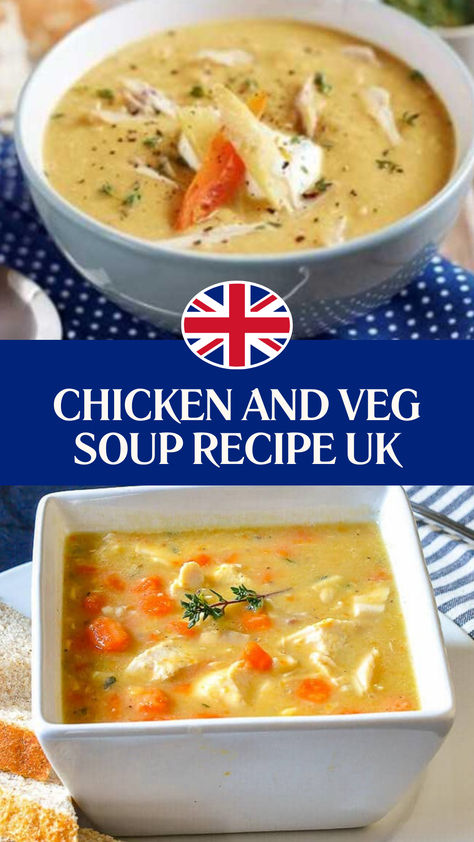 Chicken And Veg Soup Recipe UK​ Chicken And Veg Soup Recipes, Chicken And Veg Soup, Soup Recipes Uk, Yummy Soup Recipes, Types Of Soup, Veg Soup Recipes, Chicken And Vegetable Soup, Scottish Food, Veg Soup