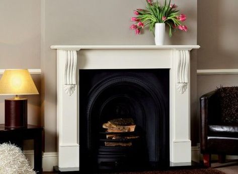 White Fire Surround, Focus Fireplaces, Wooden Fire Surrounds, Fake Fireplace, Oak Fireplace, Wood Burning Stoves, Wall Fires, Wooden Fireplace, Dining Room Fireplace