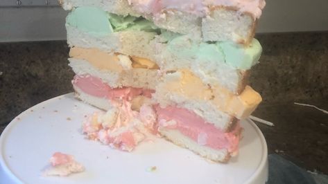 Rainbow Sherbet Cake Recipe | Allrecipes Sherbet Cake, Orange Raspberry, Raspberry Sherbet, Lime Sherbet, Rainbow Sherbet, Whipped Cream Frosting, Guilt Free Dessert, Easy Summer Desserts, Angel Cake