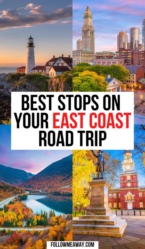 Best East Coast Road Trip Stops | how to plan the best east coast road trip | tips and tricks for traveling on the east coast | bucket list locations for USA road trips | east coast bucket list guide #eastcoastroadtrip #traveltips East Coast Vacation Ideas, Usa Vacations, East Coast Vacation, Usa Road Trips, East Coast Usa, Road Trip Map, Road Trip Tips, Road Trip Places, East Coast Travel