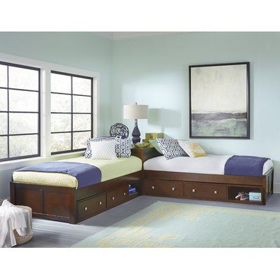 Viv + Rae Granville L-Shaped Double Storage Twin Panel Bed Bed Frame Color: Cherry L Shaped Twin Beds, Corner Twin Beds, L Shaped Beds, Two Twin Beds, Shared Bedroom, Twin Beds, Hillsdale Furniture, Kids' Bed, Straight Lines