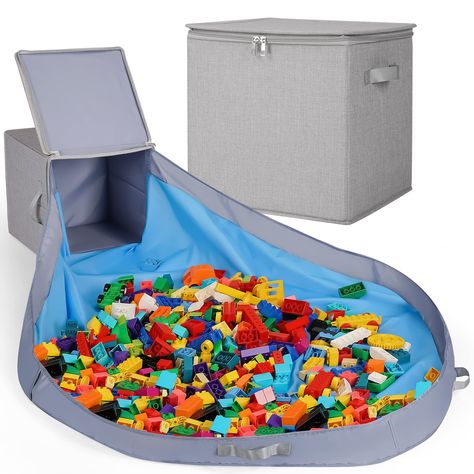 SAM AND MABEL Toy Storage Basket and Play Mat - 13"x13"x13" Stackable and Foldable Cube Toy Organizers and Storage Bins for B Toy Chests, Cube Toy, Toy Storage Baskets, Toy Storage Organization, Playroom Storage, Storage Bins With Lids, Cubby Storage, Lego Storage, Toy Organization