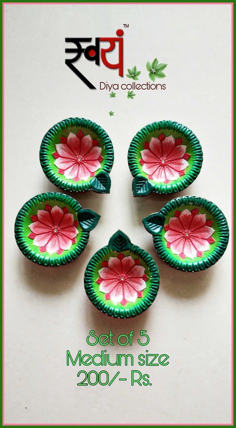 Flower Diya Decoration, Diwali Panti Decoration Idea, Diya Panting, Diya Making Competition, Diya Designs Painting, Diyas Painting, Rangoli With Diyas, Diya Decoration Ideas Creative, Diya Paintings