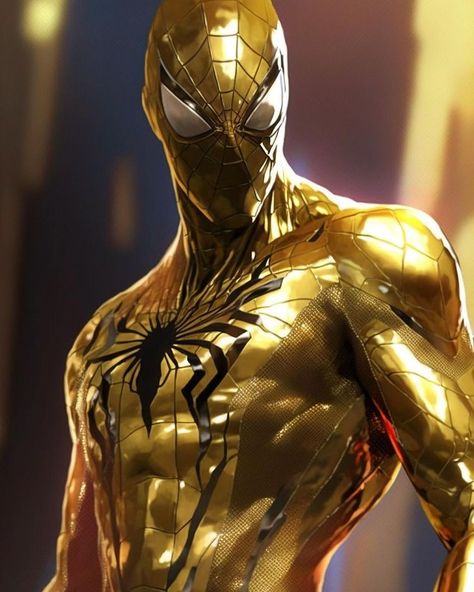 Gold Spiderman, Ahri Wallpaper, Gold Suit, Marvel Superheroes Art, Iron Man Wallpaper, Art Demo, Spiderman Movie, Marvel Superhero Posters, Spiderman Pictures