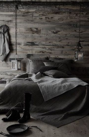 Grey Scheme, Masculine Bedroom Design, Dark Gray Bedroom, Bedroom Dark, Masculine Bedroom, Minimal Bedroom, Moody Bedroom, Rustic Bedroom Decor, Revere Pewter