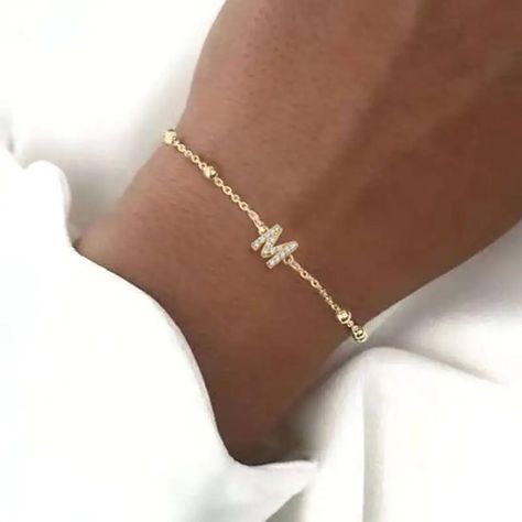 P Bracelets, M Bracelet, Beaded Chain Bracelet, Bracelet Stands, Letter Charm Bracelet, Initial Bracelet Gold, Chain Bracelet For Women, Bracelet Initial, Silver Bracelets For Women