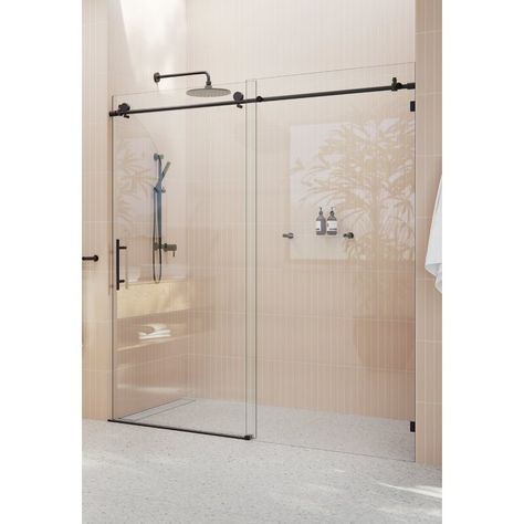 Glass Warehouse GW-SLD-72-MB 72" W x 78" H Sliding Frameless Shower Door & Reviews | Wayfair Shower Doors Frameless, Sliding Glass Shower Door, Semi Frameless Shower Doors, Shower Sliding Glass Door, Frameless Sliding Shower Doors, Frameless Shower Door, Bathtub Doors, Primary Bath, Shower Enclosures