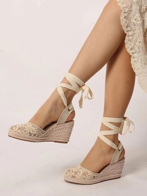 Boho Wedges, Women Wedges, Lace Wedges, Lace Sandals, Platform Wedges Shoes, Shoes World, Lace Tie, Strappy Wedges, Girly Shoes