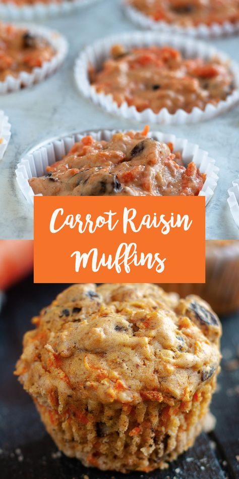 Carrot Raisin Muffins - Thyme & Love Carrot Raisin Muffins Healthy, Carrot Raisin Muffins, Raisin Muffins, Raisin Recipes, Carrot Muffins, Shredded Carrots, Baking Desserts, Cheese Burger, Baking Muffins