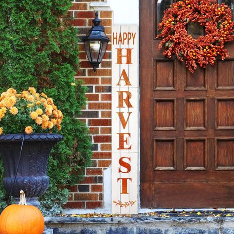 Welcome fall with our Tall Outdoor Happy Harvest Rustic Porch Sign! 🍁 The secret about this sign- it folds in 3 sections for easy storage when the fall season is over! #falldecor #falldecorideas #falldecorating #falldecorinspo #falldecoration #falldecorfeels #falldecorations #falldecoratingideas #fallporchsign #fallporchsigns Rustic Thanksgiving Decorations, Rustic Porch, Wooden Welcome Signs, Wooden Porch, Porch Welcome Sign, Rustic Crafts, Fall Front Porch, Fall Decorations Porch, Porch Sign