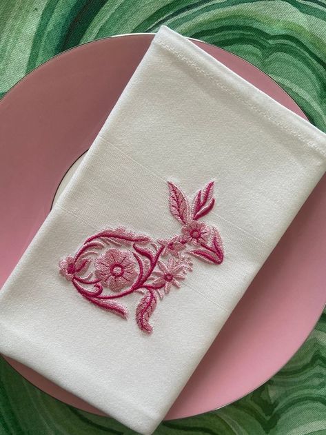 Rabbit Table Decor, Industrial Embroidery, Embroidery Napkins, Easter Embroidery Designs, Easter Napkins, Bunny Napkins, Table Napkin, Lilac Blue, Easter Embroidery