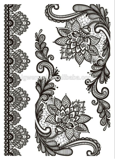 Roseary Tattoo, Black Lace Tattoo, Henna Black, Back Henna, Fleurs Art Nouveau, Lace Tattoo Design, Tattoo Fonts Generator, Lace Drawing, Tattoo Lettering Design