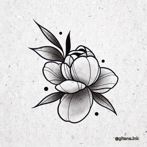 Dotwork tattoo Flower Face Tattoo Design, Small Neotraditional Tattoo Design, Simple Neotraditional Tattoo, Flower Tattoos For Cover Ups, Graphic Flower Tattoo, Blackwork Flower Tattoo Design, Simple Women Tattoos, Neo Traditional Flower Tattoo Design, Neo Traditional Art Sketches