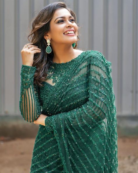 🦚 For #Superjodi finale on @zeetamizh with the fun loving @rjvijayofficial ✨ Emerald green draped saree from @studio149 ✨ Earrings :… | Instagram Emerald Green Saree, Green Drapes, Draped Saree, Drape Saree, Green Saree, Asian Outfits, Fun Loving, Actress Photos, Emerald Green