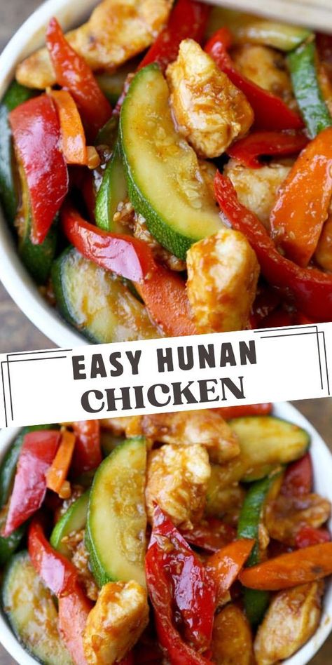 Hunan chicken is a popular Chinese-American dish made with tender pieces of chicken cooked with vegetables and tossed in a thick savory and spicy sauce. Hunan Chicken Recipe Chinese Food, Hunan Sauce Recipe, Hunan Chicken Recipe, Hunan Sauce, Hunan Chicken, Take Out Food, Homemade Chinese, American Foods, Chinese Take Out