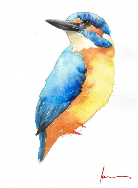 Watercolour Kingfisher Paintings, Bird Watercolour Painting, Kingfisher Watercolor Painting, Watercolour Kingfisher, Kingfisher Drawing, Kingfisher Illustration, Watercolour Wildlife, Kingfisher Watercolor, Kingfisher Painting