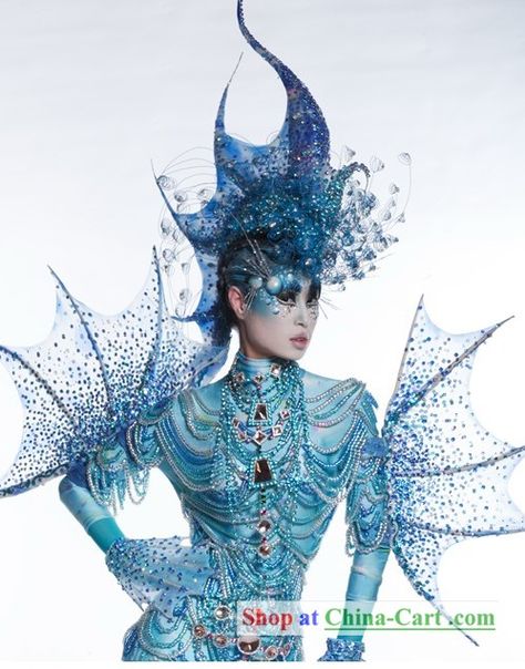 She looks like she comes from the kingdom of Glacialis, right? (no spoiler, but grab JUST FOR FINS!) #finfashion Seahorse Costume, Under The Sea Costumes, Sea Creature Costume, Eiko Ishioka, Sea Costume, Fish Costume, Mermaid Parade, Little Mermaid Costume, Monster Costumes