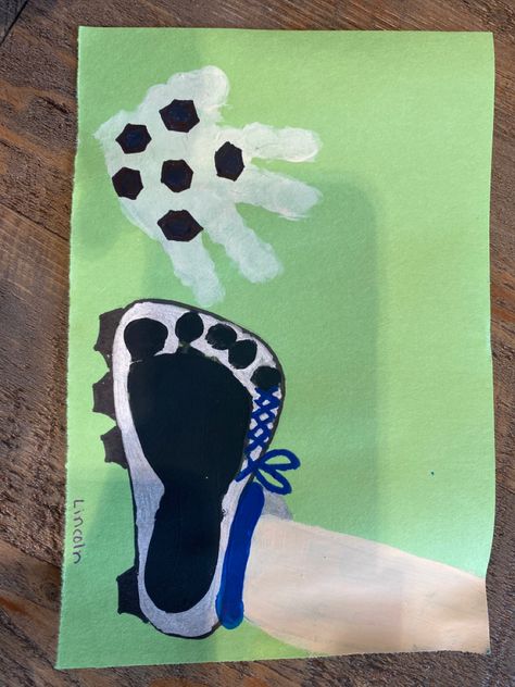 #soccer #handprint #footprint #infantcrafts #soccerball #diy Soccer Ball Crafts For Toddlers, Soccer Crafts For Toddlers, Soccer Arts And Crafts For Kids, Soccer Crafts For Preschool, Soccer Activities For Toddlers, Soccer Crafts For Kids, Soccer Ball Crafts, Soccer Crafts, Toddler Soccer