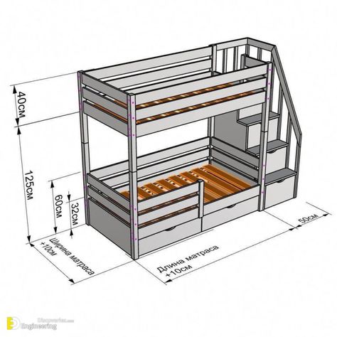 What’s The Size Of A Bunk Bed? Guide To Sizes Of Different Types Of Bunk Beds - Engineering Discoveries Bunk Bed Dimensions, Bed For Girls Room, Bunk Bed Rooms, Kids Bed Design, Bunk Bed Plans, Diy Bunk Bed, Cool Bunk Beds, Kids Loft Beds, Bunk Bed Designs