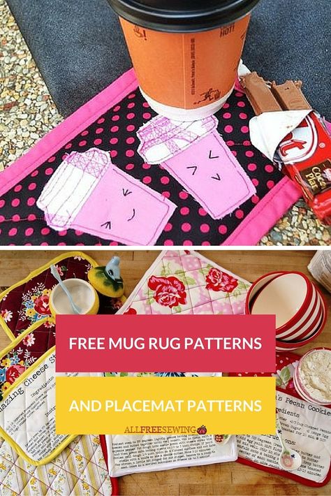 Free Mug Rug Patterns, Free Mug Rug, Placemat Patterns, Kitchen Sewing, Quilted Items, Mug Rug Tutorial, Christmas Mug Rugs, Sew Ideas, Make A Mug