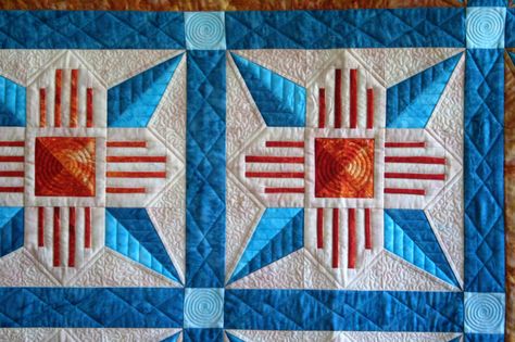 [Classes- learn how to X Zia..] Longarm Quilting Services & Quilting Classes in Albuquerque, New Mexico. Zia Quilt (block close up) Native American Feathers, Quilting Blocks, Southwest Design, Albuquerque New Mexico, Longarm Quilting, Quilting Crafts, Fiber Arts, Quilt Block, Quilt Sewing