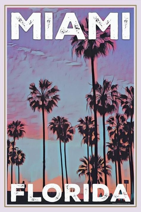 Miami • Florida ~ My Retroposter Travel Miami, Florida Poster, Vintage Poster Design, Retro Travel Poster, Budget Planer, Photo Wall Collage, Vintage Poster Art, Art Collage Wall, Picture Collage