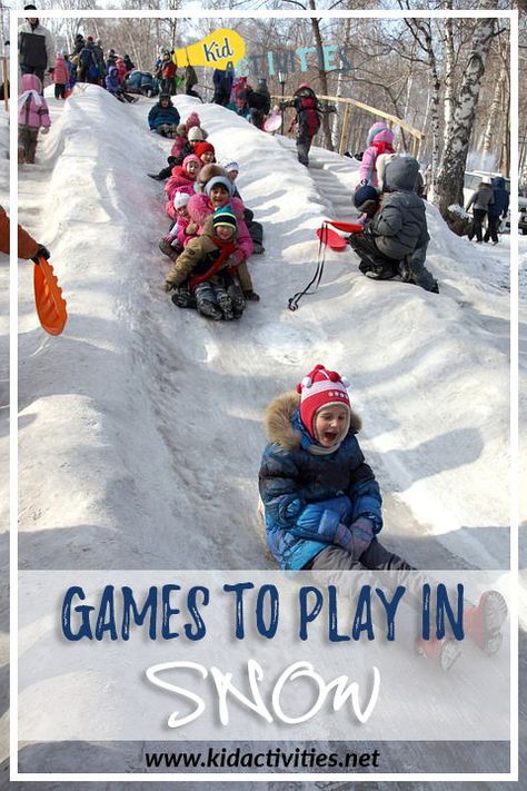 Thinking of more games to play outside in the snow with your kids? We've got you covered. You can try these outdoor snow activities with the kids. Outdoor Winter Games, Snow Games, Sledding Party, Games To Play Outside, Olympic Games For Kids, Snow Party, Activities Outdoor, Games To Play With Kids, Winter Play