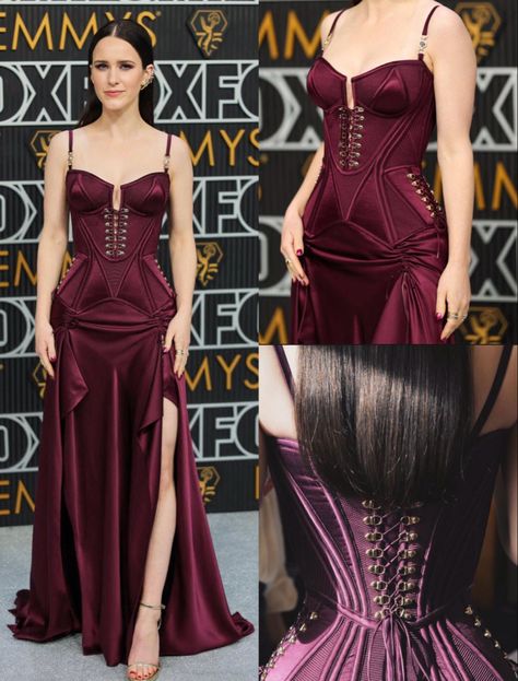 Rachel Brosnahan Emmys 2024, Larp Ideas, Rachel Brosnahan, Aesthetic Dress, Red Corset, Red Carpet Look, Versace Dress, Fantasy Dresses, Evening Dress Fashion