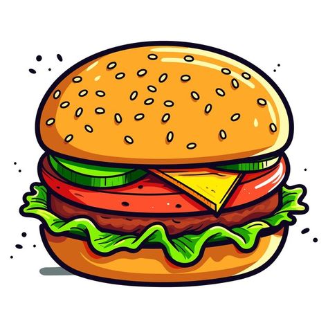 Burger Png, Burger Illustration, Burger Drawing, Burger Vector, Burger Cartoon, Premium Vector Cartoon, Food Cartoon, Burgers Sandwiches, Vector Cartoon