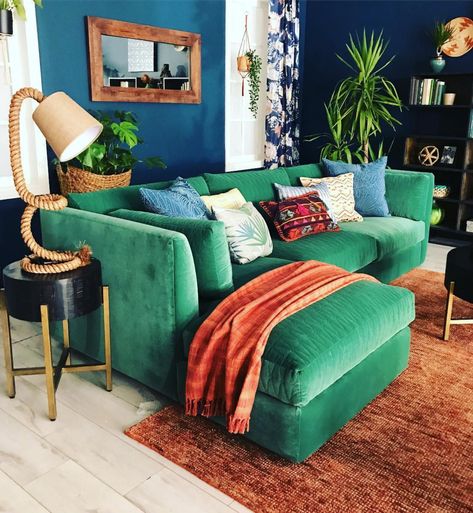 What A Year! 2017 recap | JungalowJungalow Green Couches, Green Sofa Living, Popular Living Room, Indian House, Green Velvet Sofa, Colourful Living Room, Green Sofa, Bohemian Bedroom, Bedroom Designs