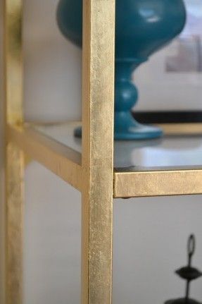 Honey Sweet Home: DIY Brass Etagere – Gold Leafed Ikea Vittsjo Hack! (Or use Rustoleum's Metallic spray paint in brass) Ikea Vittsjo Hack, Vittsjo Hack, Ikea Hack Gold, Brass Etagere, Ikea Bookshelf Hack, Glass Etagere, Makeover Madness, Gold Etagere, Ikea Linnmon