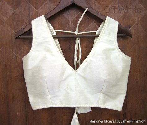 V-Neck Blouse, Deep Neck Blouse, Readymade Blouse, Back Open Blouse, Sari Blouse, Saree Top, Sleeveless Blouse, Crop Top, Designer Blouse by JahanviFashionShop on Etsy White Saree Blouse, Back Open Blouse, Saree Blouse Back, White Blouse Designs, Sleeveless Blouse Designs, Sleeveless Blouse Saree, Blouse Sari, Blouse Lehenga, Open Blouse