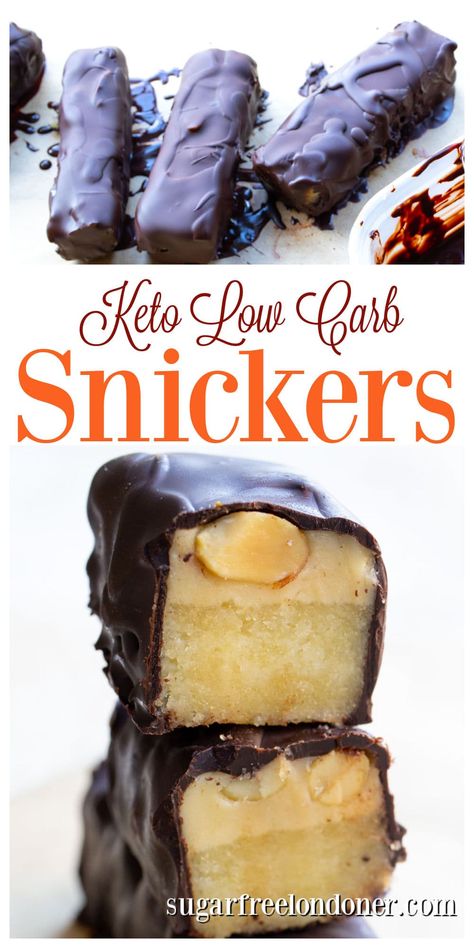 These keto snickers bars are a delicious low carb alternative to the sugary regular Snickers. It's just 4.5g net carbs and 15 minutes prep time! Keto Plate, Sugar Free Protein Bars, Keto Snickers, Low Carb Candy, Keto Bars, Keto Candy, Low Carb Flour, Peanut Butter Chocolate Bars, Sugar Free Candy