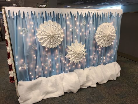 Winter Dance Backdrop, Office Decoration Christmas, Winter Wonderland Office Decorations White Christmas, Cubicle Winter Wonderland, School Hallway Christmas Decorations Winter Wonderland, Frozen Office Decorations, Snowflake Dance Decorations, Snow Theme Christmas Decorations, Christmas Door Decorations For School Contest Winter Wonderland