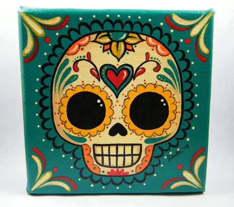 Pintado en una campera de jean...? ♥ Skull Canvas Painting, Sugar Skull Pumpkin, Sugar Skull Painting, Day Of The Dead Art, Skull Pumpkin, Day Of The Dead Skull, Mexican Skulls, Skull Painting, Sugar Skull Art